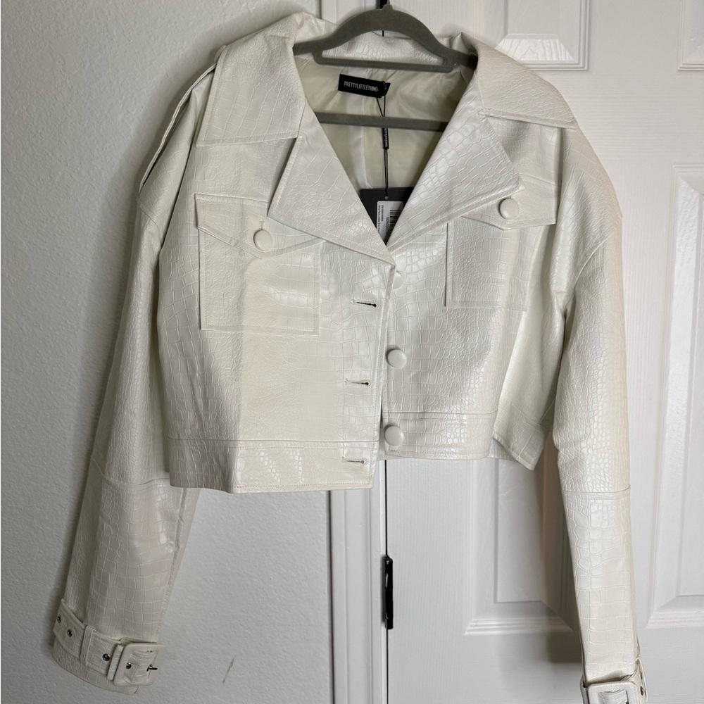 PrettyLittleThing White Croc Oversized Jacket